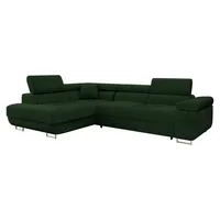 MIRJAN24 Ecksofa Torezio, Stilvoll Eckcouch mit Bettkasten und Schlaffunktion, Moderne Schlafsofa (Polo 889, Seite: Links) - Grün/Silber