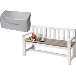 WONDERMAKE WONDERMAKE® Design Kinder-Gartenbank aus Holz wetterfest mit Textil-Abdeckung und Lehne, 2-Sitzer Kinderbank Holzbank Parkbank Kinder Sitzbank massiv Garten Outdoor, Naturholz, weiß grau anthrazit
