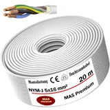 MAS Premium Feuchtraumkabel Stromkabel 5-170m Mantelleitung NYM-J 5x1,5, 2,5, 4, 6, 10 oder 16 Elektrokabel Ring für feste Verlegung (NYM-J 5x16 mm2, 20m)