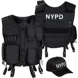 Black Snake SWAT FBI Security Police Agenten Kostüm Einsatzweste und Baseball Cap (NYPD, XS/S) - XS-S