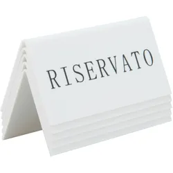 Securit® Reserviert Tischaufsteller, ITALIENISCH, weißes Acryl mit schwarzer Schrift, 5er Set