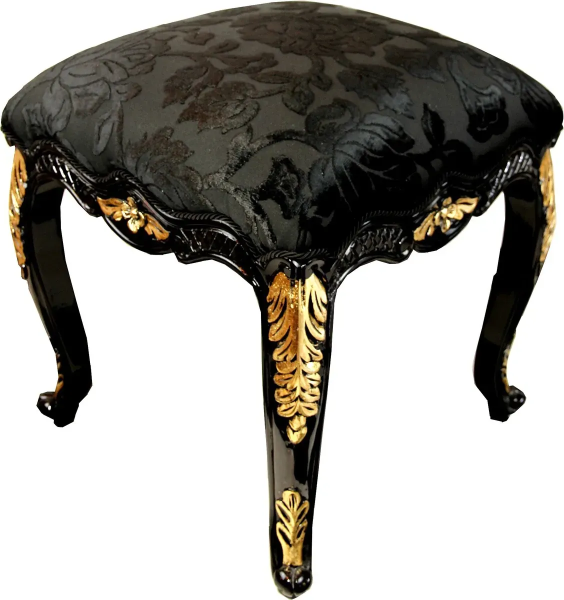 Pompöös by Casa Padrino Luxus Barock Sitzhocker Eckig Schwarz Muster / Gold - Pompööser Barock Hocker designed by Harald Glööckler