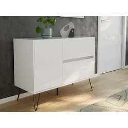 Raumwunder L Sideboard Kommode 100cm 2 SoftClose 1 Tür Weiß hochglanz