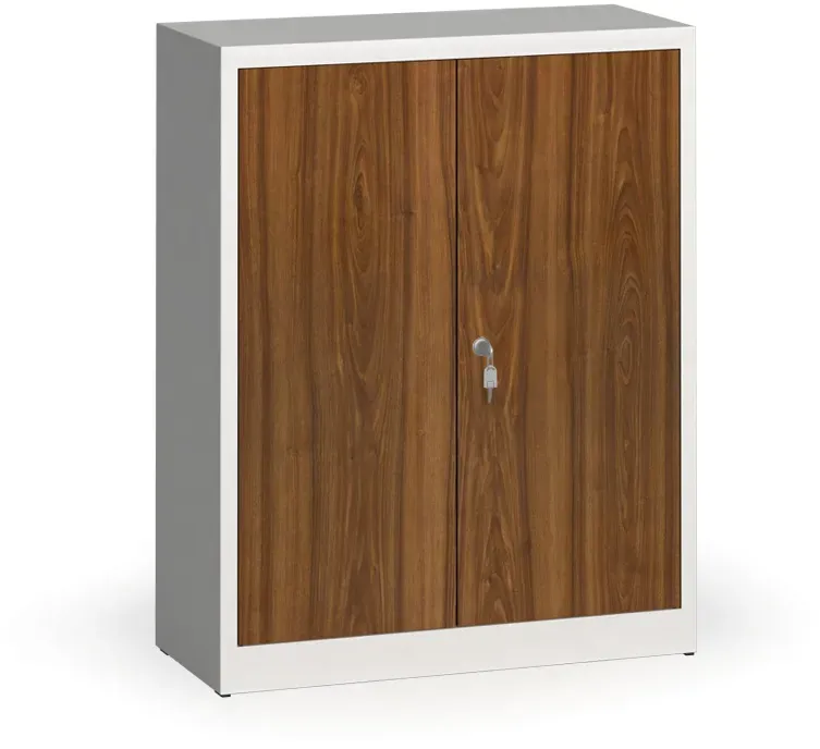 Metallschrank, Aktenschrank mit lamin. Türen, 1150 x 920 x 400 mm, RAL 7035/Nussbaum