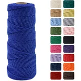 MOMAHUA 2mm Saphirblau Makramee Garn, 100m Makramee Baumwollgarn 2mm/3mm, Baumwollkordel Natur, Baumwoll Bastelschnur für Basteln Stricken Boho Deko DIY Handwerk Wandbehang Wohnzimmer Balkon