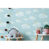 ascreation Vliestapete Wolken Regenbogen 10,05 m x 0,53 m Blau-Bunt