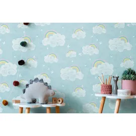 ascreation Vliestapete Wolken Regenbogen 10,05 m x 0,53 m Blau-Bunt
