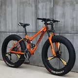 26-Zoll-Mountainbikes, Fat Tire Mountain Trail Bike für Erwachsene, 27-Gang-Fahrrad, Rahmen aus Kohlenstoffstahl mit Vollfederung und Doppelscheibenbremse, 4,0 Zoll dickes Rad Mountain Snow Beach Bike
