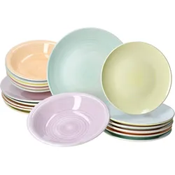 18tlg Tellerset PASTELLO bunt für 6 Personen aus Steingut - 24327144