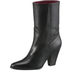 Cowboy Stiefelette TOMMY HILFIGER "MID COWBOY HEEL LEATHER", Damen, Gr. 37, schwarz, Leder, unifarben, klassisch, Schuhe, Trichterabsatz, Stiefelette, Westernstiefelette in spitzer Form