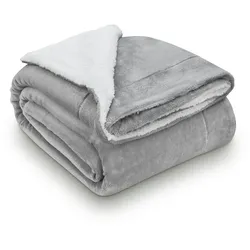 Juskys Fleecedecke 150x200 cm mit Sherpa - flauschig, waschbar - Decke für Bett & Couch - Hellgrau