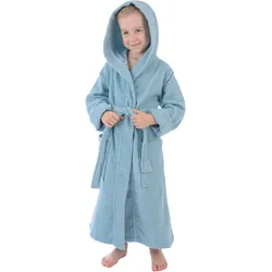 Kinderbademantel WEWO FASHION "8530" Gr. 122, blau (gletscher), L:86cm in Gr. 122, Frottier, Hausmäntel, Kapuze