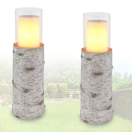 bmf-versand Solarleuchten Garten 2er Set Baumstamm Solarlampe Außen Außenleuchte Solar - Weiß