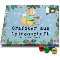 Mr. & Mrs. Panda Schoko Adventskalender Grafiker Leidenschaft - Blau Pastell - Geschenk, Danke, Kollegin, Schokoladen Adventskalender, Designer, Ko... - Blau