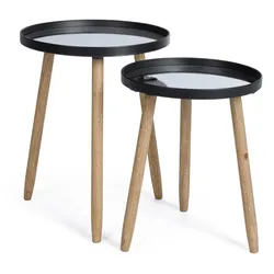 Beistelltisch Edvard 2er-Set mit Glasplatte, Schwarz