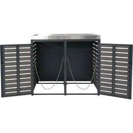 MCW 2er Mülltonnenverkleidung MCW-K14, Mülltonnenbox mit Pflanzkasten, 124x134x84cm WPC Edelstahl 79kg ~ anthrazit