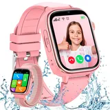 4G Smartwatch Kinder, IP68 Wasserdicht Smartwatch Kinder mit Videoanruf, Telefon, Voice Chat, GPS, SOS, Schulmodus, Wecker, Kinderuhr für Mädchen und Jungen 3-14 Jahren Blassrosa (Glänzende Lünette)