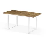 B&D home Esstisch Helmer | ausziehbar 120-160 x 80 cm, 4-6 Personen Küchentisch Holztisch mit weißem Kufengestell für Küche, Esszimmer | Landhaus skandinavisch Design | Wildeiche Optik, 11202-UW-EIWL