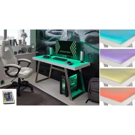 MCA Furniture Schreibtisch Tiflis mit LED Beleuchtung inkl. Fernbedienung, Breite 140 cm, weiß