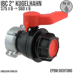 IBC S75 x 6 -> S60 x 6 Kugel Hahn rot Auslass Fass Ventil Container Tank Zubehör...