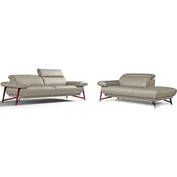 Polstergarnitur EGOITALIANO "Anais, Design mit hohem Sitzkomfort für mehr Bequemlichkeit", grau, Leder CAREZZA, Ottomane Armlehne links, Sitzmöbel-Sets, Set: bestehend aus Sofa und Ottomane, inkl. Kopfteilverstellung