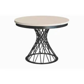 beautysofa Runder Tisch LAURA Ø 100–140 cm ausziehbar, Metallbeine, Loft-Stil, Farbe: Kaschmir/Schwarz - Beige/Schwarz