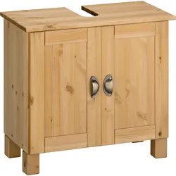 Waschbeckenunterschrank HOME AFFAIRE "Oslo", beige (natur gebeizt, gewachst), B:60cm H:55cm T:30cm, FSC-zertifizierter Holzwerkstoff, Massivholz, Schränke, Breite 60 cm