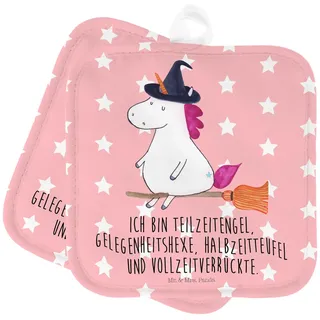 Mr. & Mrs. Panda 2er Set Topflappen Einhorn Hexe - Geschenk, Unicorn, Ehefrau, Ofenhandschuhe, Einhorn Deko, Topflappen lustig, Zicke,