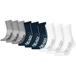 HEAD Unisex Crew Socken, 9er Pack - PERFORMANCE SHORT CREW ECOM, Mesh, Logo Grau/Blau/Weiß 35-38