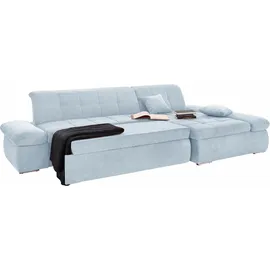 DOMO collection Ecksofa »NMoric XXL, B/T/H: 300/172/80cm, L-Form«, wahlweise mit Bettfunktion und Armlehnverstellung blau