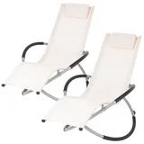 ECD Germany Schaukelliege 2er Set klappbar Creme mit Kopfstütze, Stahlrahmen, wetterfest, atmungsaktiv, Relaxsessel Sonnenliege Gartenliege Liegestuhl Relaxliege Schwingliege Liege für Garten/Terrasse