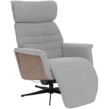 MCA Furniture MCA Relaxsessel HWC-N56, Fernsehsessel Liegesessel Fußstütze drehbar Bouclé Stoff Holz ~ Stoff grau, Holz Walnuss-Optik