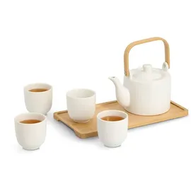 Zeller Tee-Set 6-tlg. Steingut/Bambus weiß