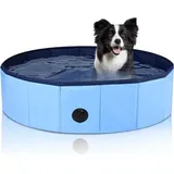 Famanu Hundepool faltbar - 80 x 20 cm - PVC-Hundebadewanne - Wasserablassventil - Blau
