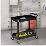 DURHAND Werkstattwagen mit 2 Etagen, Werkzeugwagen leer, Transportwagen, seitlicher Griff, 4 Rollen, Stahl, bis 150 kg Tragkraft, 84,5 x 38 x 84 cm, Schwarz