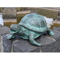 Bronzeskulpturen Skulptur Bronzefigur Schildkröte mit Wasserspeier grün