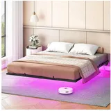 Hoobro Gästebett Metallbett, Doppelbett, Bettrahmen mit LED Beleuchtung und Ladestation Integrierte Ladestation mit 2 Steckdosen & 2 USB-Anschlüssen 140 cm x 200 cm