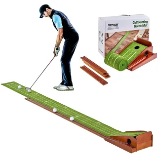 Vevor Golf Puttingmatte, Golfmatte mit 1 Löchern, Indoor Golf Übungsmatte, Minigolf-Set mit automatischer Ballrückführung, Ausrichtungsleitfaden, Holzbasis, Golf-Trainingsgeräte, Grün, zu Hause