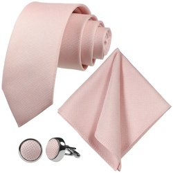GASSANI Krawatte Hochzeitskrawatte Festlich, Herren-Krawatte Hochzeit Schlips zum Sakko (Set, 3-St., Krawattenset, mit Einstecktuch, Manschettenknöpfe) Breit (8cm), Grid, Klein-Kariert, Pique, Fein Karo, Matt, Seide-Touch rosa