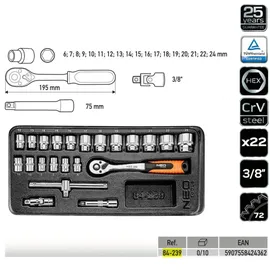 Neo Tools Ratschenkasten-Set 22-tlg.