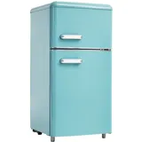 Merax Retro Mini Kühlschrank mit Gefrierfach, 72L, 2 Türen, kompakt für Single, Büro & Hotel Minibar, LED, 120 kWh/Jahr, Cyan