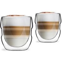 Vialli Design Set 2 x Thermogläser Doppelwandig 250 ml, Gläser für Latte Macchiato, Cappuccino, Sferico Kollektion, Latte Tassen, Kaffeetassen, Kaffeegläser, Hitzebeständiges Glas, Transparente