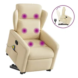 vidaXL Massagesessel mit Aufstehhilfe Creme Stoff