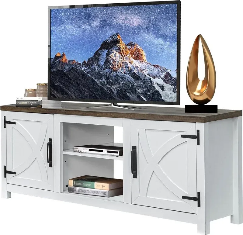 Parrot Uncle 147cm weißes TV-Möbel mit Schiebetür, Stauraum und verstellbaren Regalböden, passend für Fernseher bis 65