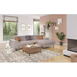Ecksofa COTTA "Komaris L-Form", grau (stone), B:244cm H:72cm T:166cm, 100% Polyester, Sofas, mit Kopfteilverstellung, wahlweise Bettfunktion,Stauraum & Beleuchtung, Topseller