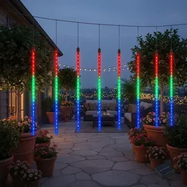 Maclean Brackets Solar LED Eiszapfen Lichterkette 144 LED 8x 30cm 2,4m RGB IP44