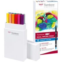 Tombow Fasermaler Dual Brush Pen mit zwei Spitzen 12er Set, primärfarben
