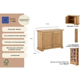 OTTO home Sideboard OTTO HOME "Melissa", beige (natur), B:94cm H:70cm T:39cm, FSC-zertifiziertes Massivholz, Sideboards, Sideboard, Kommode im klassischen Landhausstil, Massivholz, FSC, Breite 94 cm