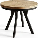 Runder Esszimmertisch EVO, ausziehbarer Tisch Durchmesser: 80 cm bis 130 cm, Wohnzimmertisch Farbe: CRAFT, mit Stabile Beine in Farbe Schwarz - Naturbelassen/Schwarz