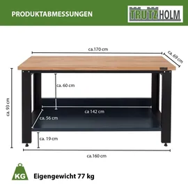 Trutzholm Werkbank Stahl 170 x 69 cm anthrazit freistehend